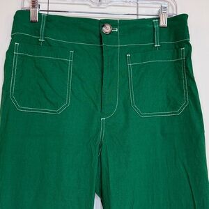 Maeve Colette Kelly Green Contrast Stitch Trousers
